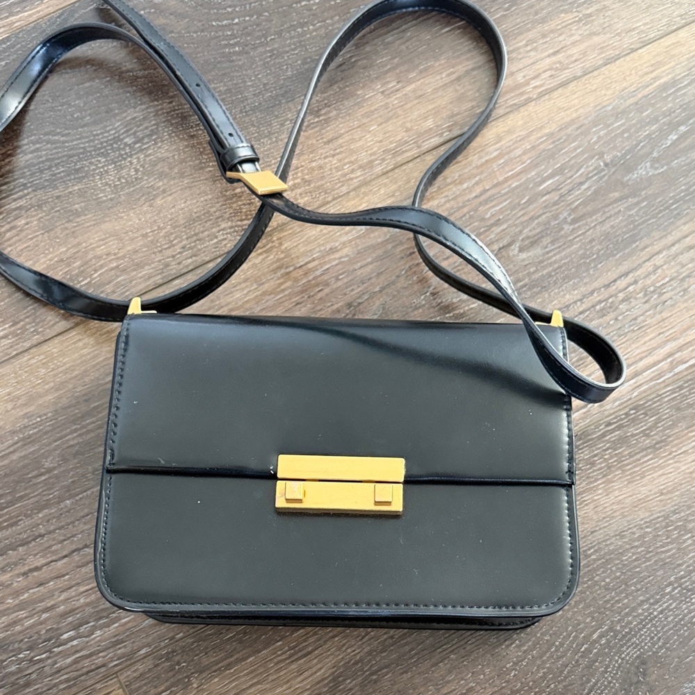H&M Black Leather Crossbody Bag with Gold Hardware
